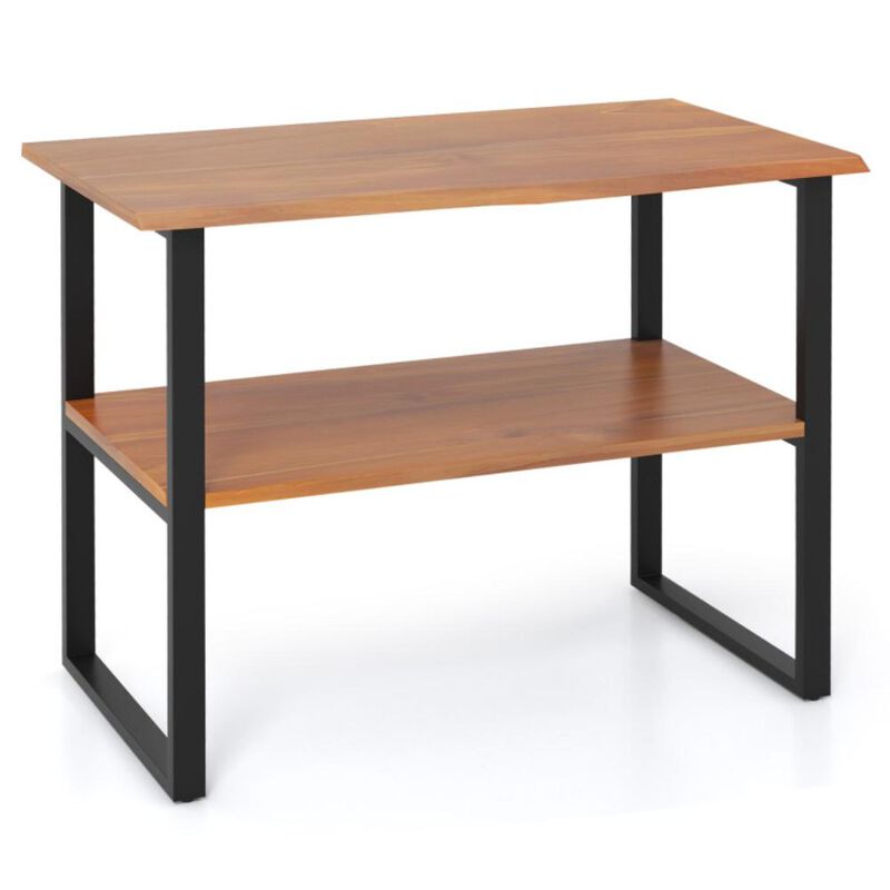 Hivvago 2-Tier Teak Wood End Table Sofa Side for Living Room Hallway Laundry