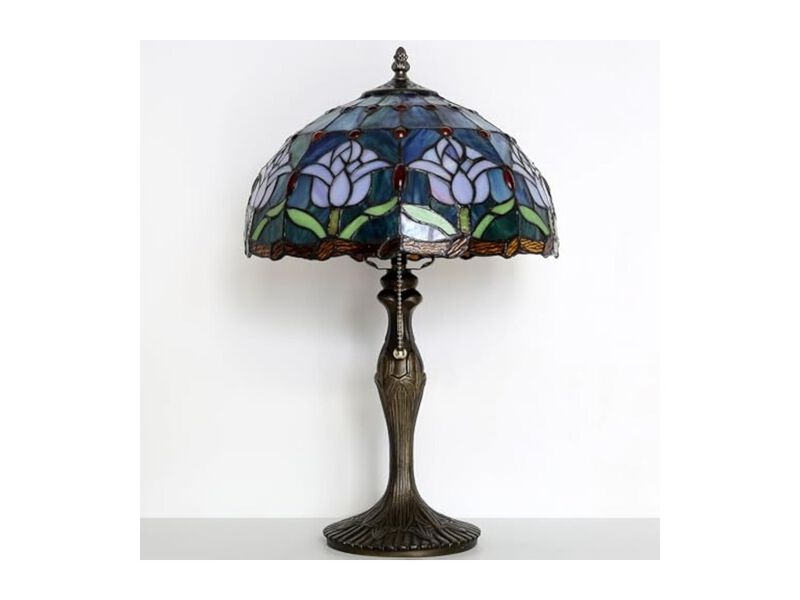 Tiffany Style Stained Glass Table Lamp For Living Room Bedroom Office Pink image number 3