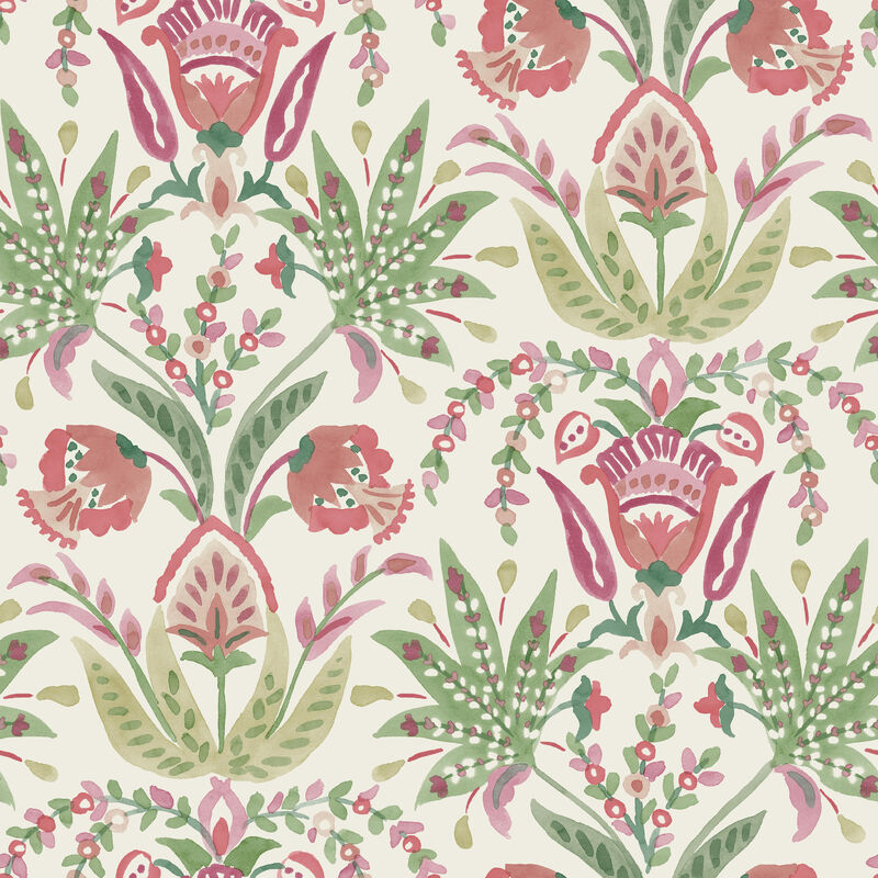 Seaside Jacobean Green & Red Wallpaper image number 0