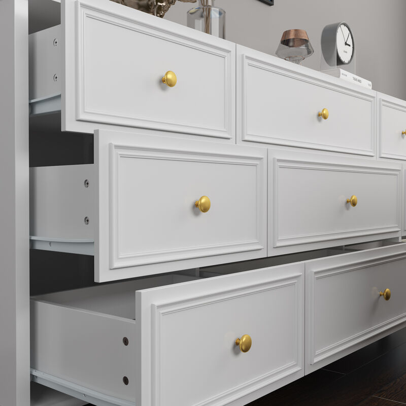 White Wooden Modern European Style Accent Storage Cabinet with 9-Drawer