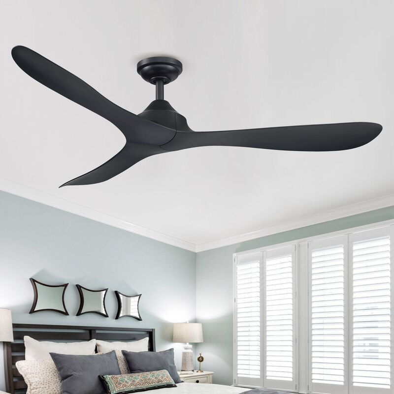56 in. Modern Black Propeller 3-Blade Ceiling Fan with Remote Control without Light