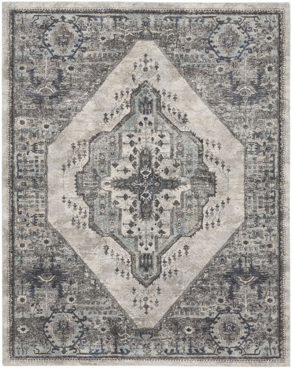 HomeRoots 8' X 10' Gray Floral Power Loom Distressed Area Rug