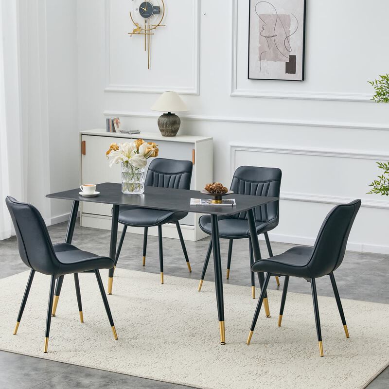 Set of 4 Dining Chairs PU Leather Side Dining Chairs with high back and stitched backrest Metal Leg Dining Chairs with leveling feet image number 4