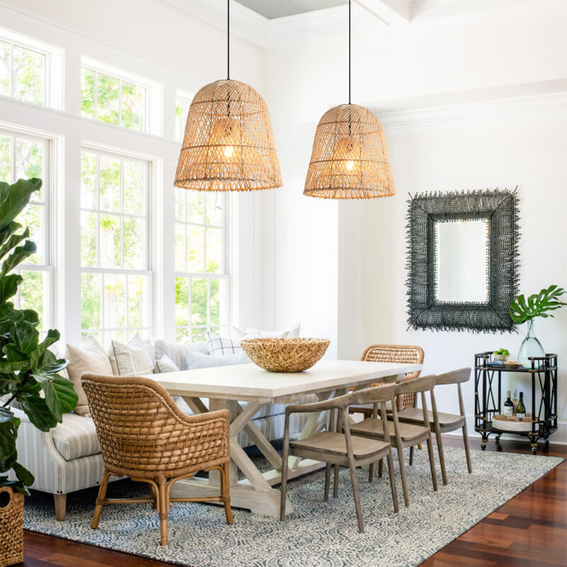 17.7" Bohemian Natural Dome Handwoven Rattan Pendant Light with Adjustable Cord for Bedroom, Living Room or Kitchen Island image number 3