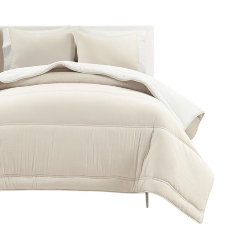 Hivvago Twin/XL Soft Lightweight Reversible Quilted Comforter Set in White/Beige