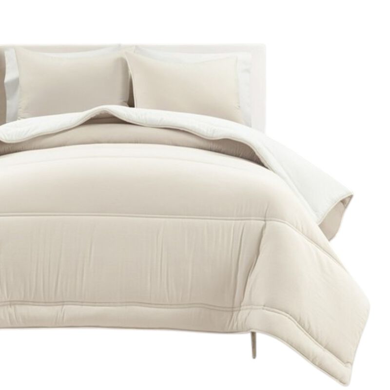 Hivvago Twin/XL Soft Lightweight Reversible Quilted Comforter Set in White/Beige