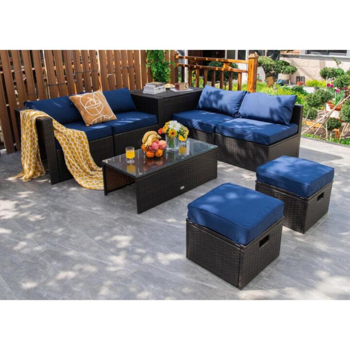Hivvago 8 Pieces Patio Space-Saving Rattan Furniture Set with Storage Box and Waterproof Cover