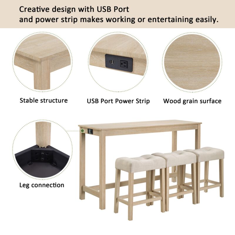 Kepfuf 4‑Piece Farmhouse Bar Table Set image number 5