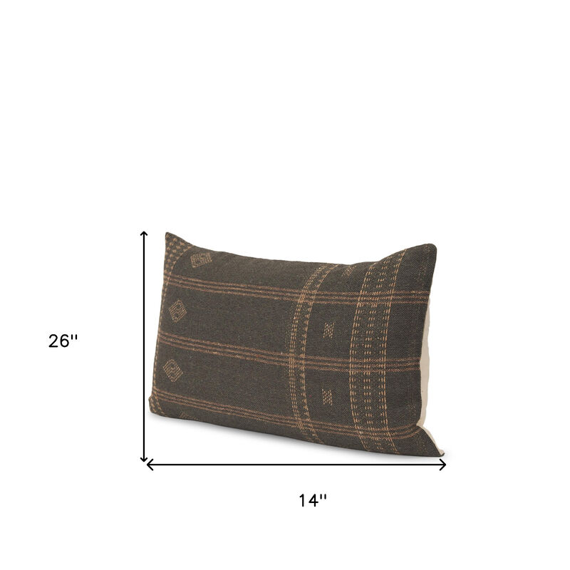 HomeRoots 22" X 22" Dark Green And Tan Lumbar Geometric Cotton Throw Pillow Cover with Texture image number 2