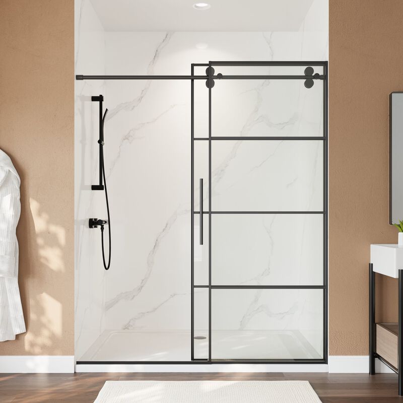 Stainless Steel Shower Door, 4-Inch Adjustable Width with Quiet Slide Mechanism, Black