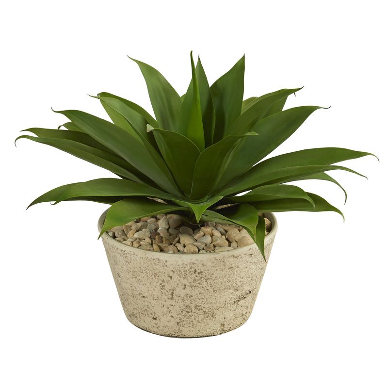 Nearly Natural 1.5-in Agave Succulent Artificial Plant in White Planter