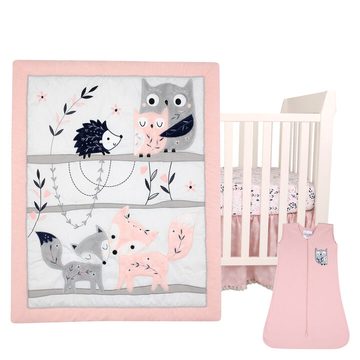 Lambs & Ivy Forever Friends 4-Piece Nursery Crib Baby Bedding Set - Blue, Pink