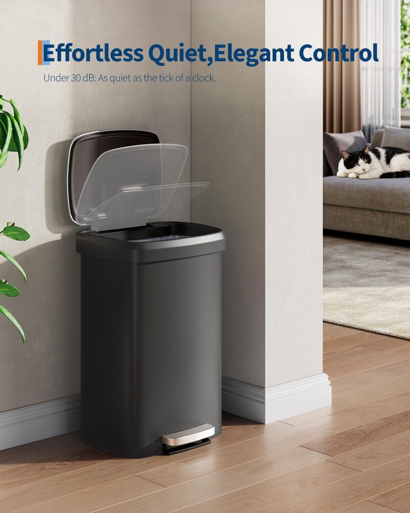 Rustproof Large 13 Gal / 50L Plastic Step-On Kitchen Trash Can with Soft Close Lid, Liner Rim & Rear Handle image number 4