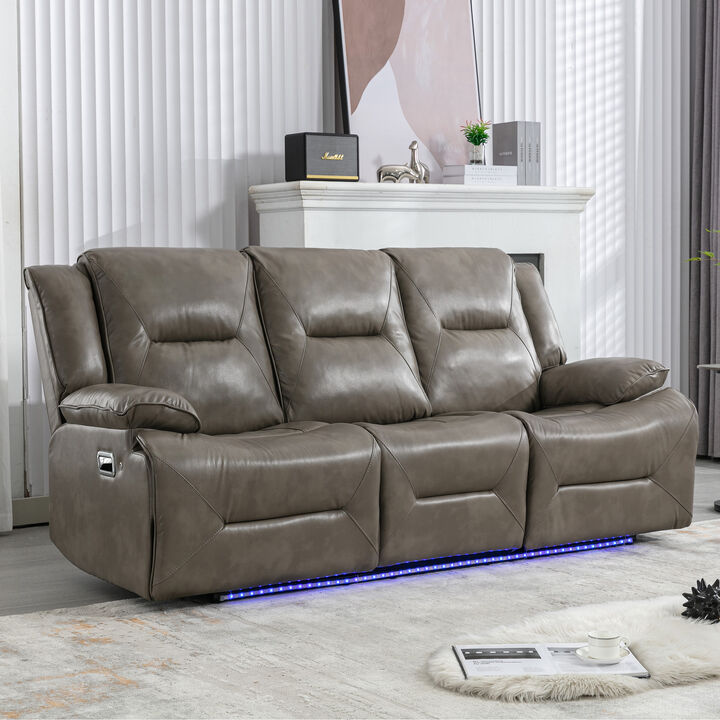 3 Seater Home Theater Recliner Manual Recliner Chair with a LED Light Strip Two Built-in Cup Holders for Living Room,Bedroom