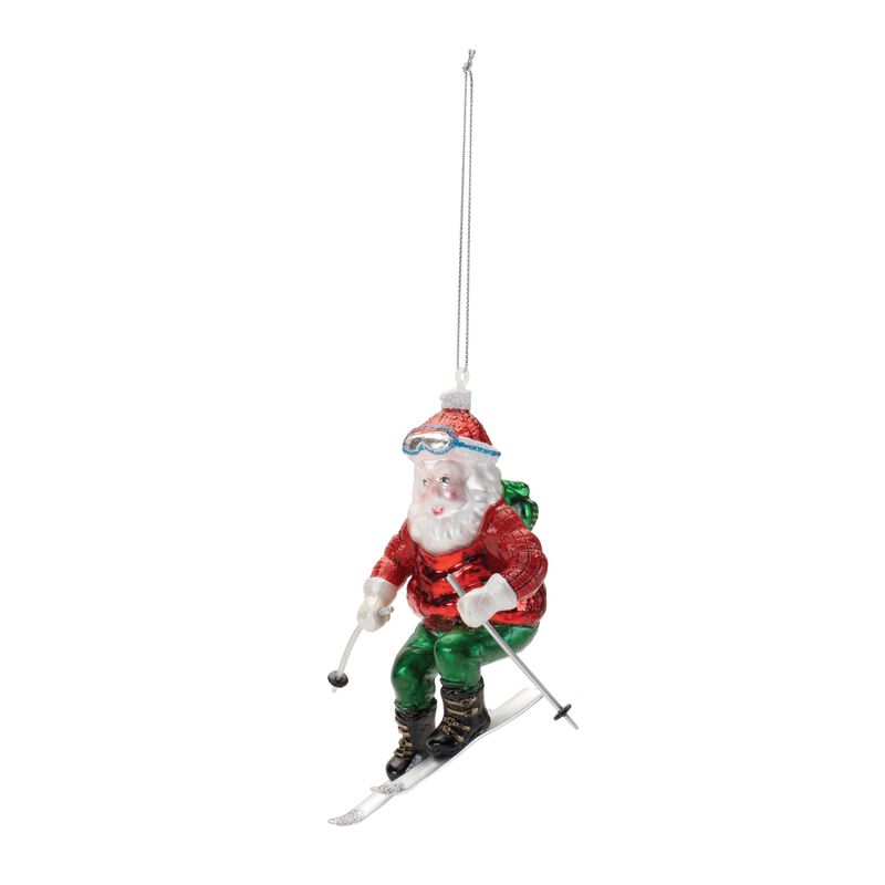 Skiing Santa Glass Ornaments (6-Pack) &ndash; Festive Santa Claus Tree Decorations for Snow-Themed Holiday Styling