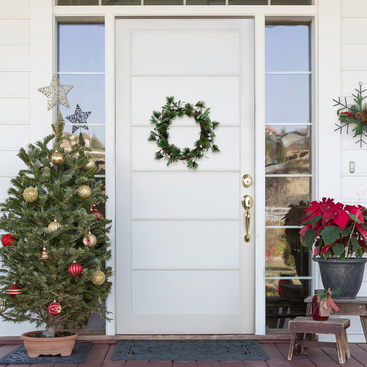 Pine Needle and Silver Ball Ornament Artificial Christmas Wreath  12-Inch  Unlit