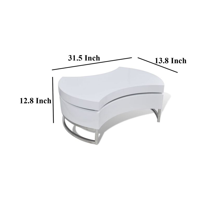 Coffee Table, Contemporary Rotating Storage Design, 32 Inch White