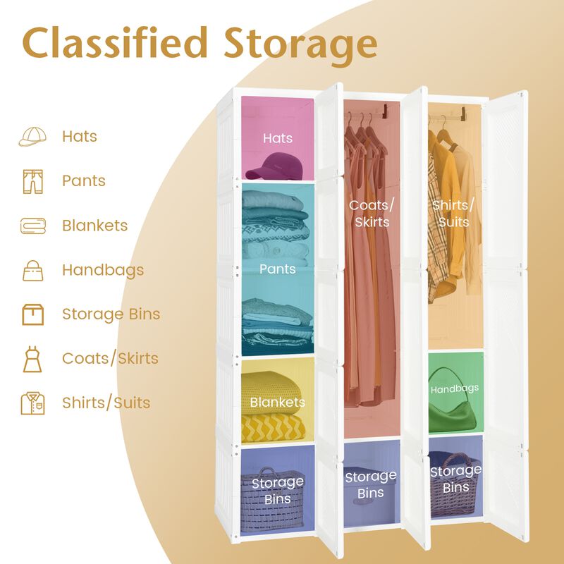 Clothes Foldable Armoire Wardrobe Closet with Cubby Storage