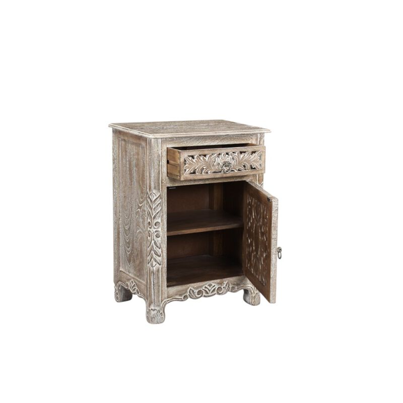 HomeRoots 30" Gray Solid Wood Distressed One Drawer Nightstand image number 3