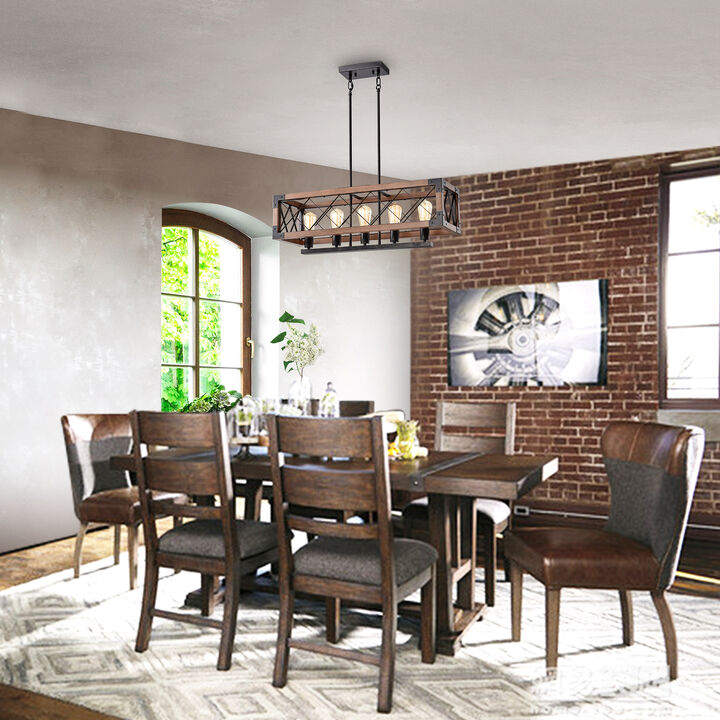 Adela Antique Black 5-light Rectangular Metal and Natural Wood Chandelier