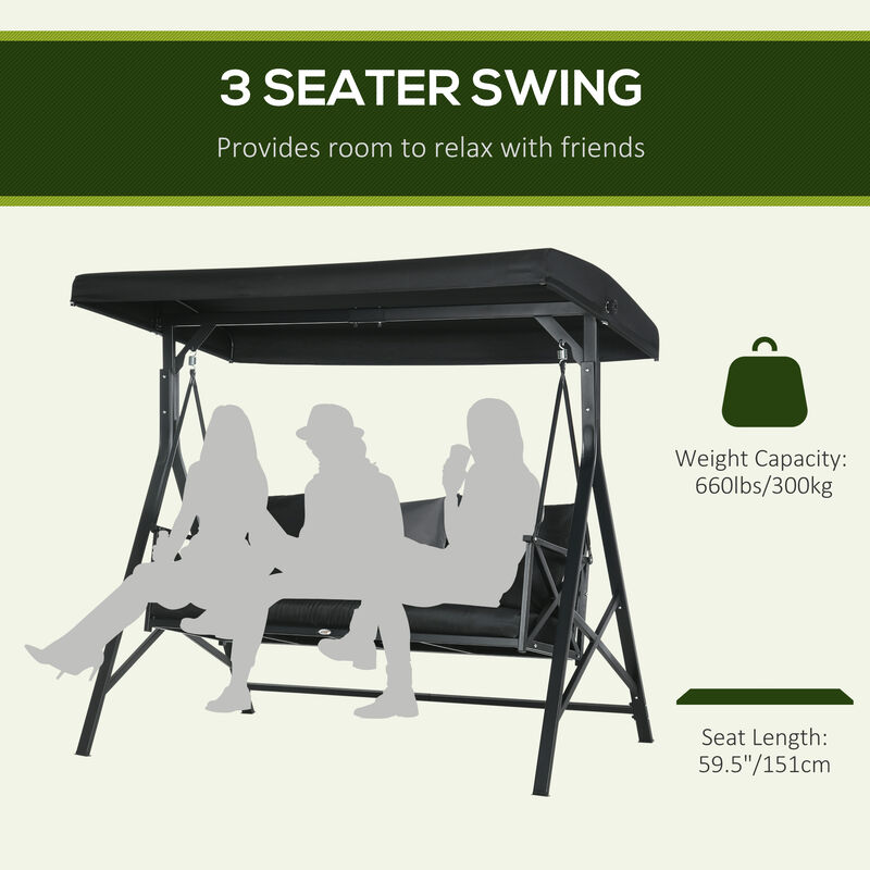 Hivvago 3-Seat Patio Swing with Adjustable Canopy image number 3
