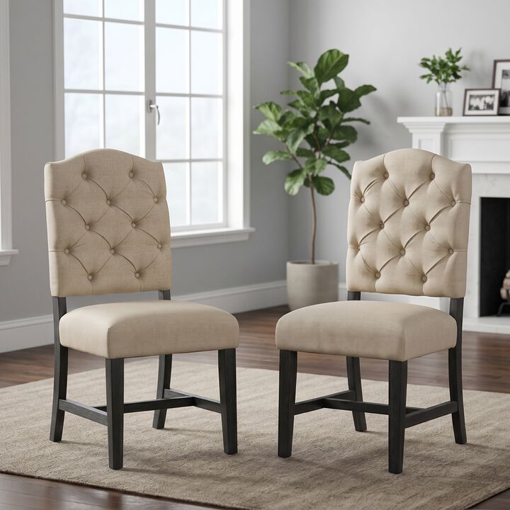 Merax Chic Button Tufted High-Back Fabric Dining Chairs with Curved Rubber Wood Legs