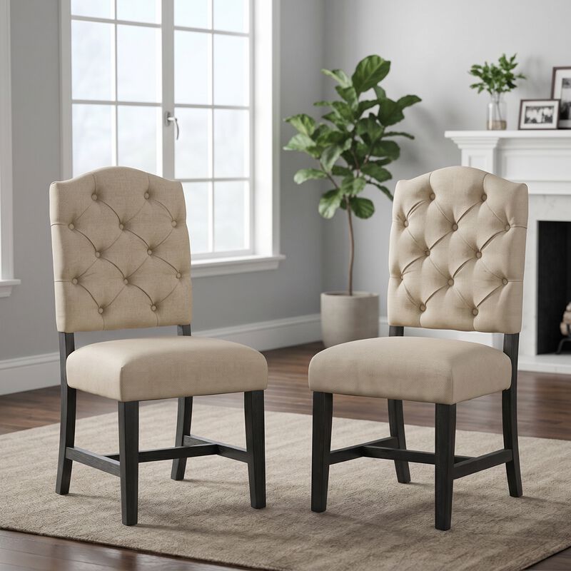 Merax Chic Button Tufted High-Back Fabric Dining Chairs with Curved Rubber Wood Legs image number 1