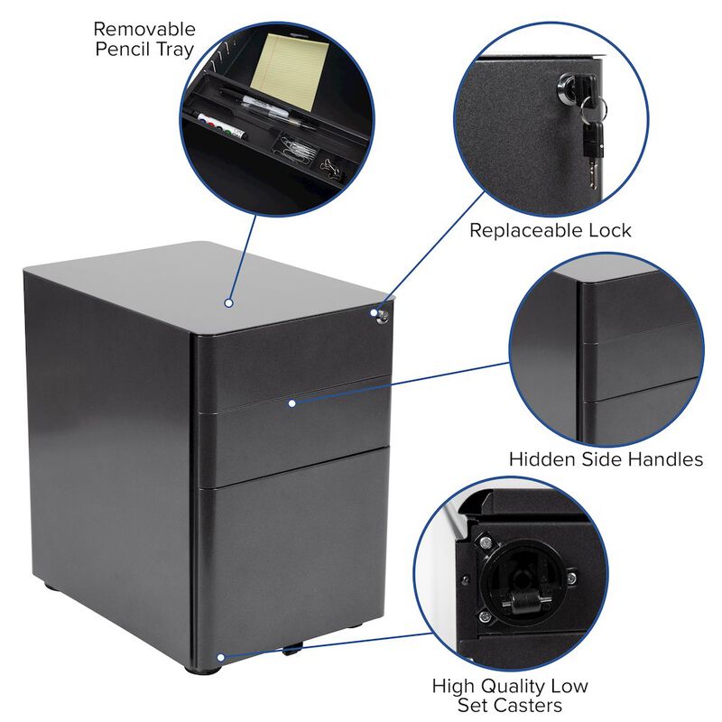 Flash Furniture 3-Drawer Mobile Locking Filing Cabinet with Anti-Tilt Mechanism, Black image number 2