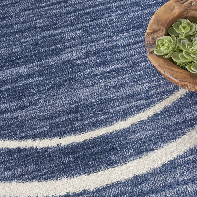 HomeRoots 6' Navy Blue And Ivory Round Indoor Outdoor Area Rug image number 4