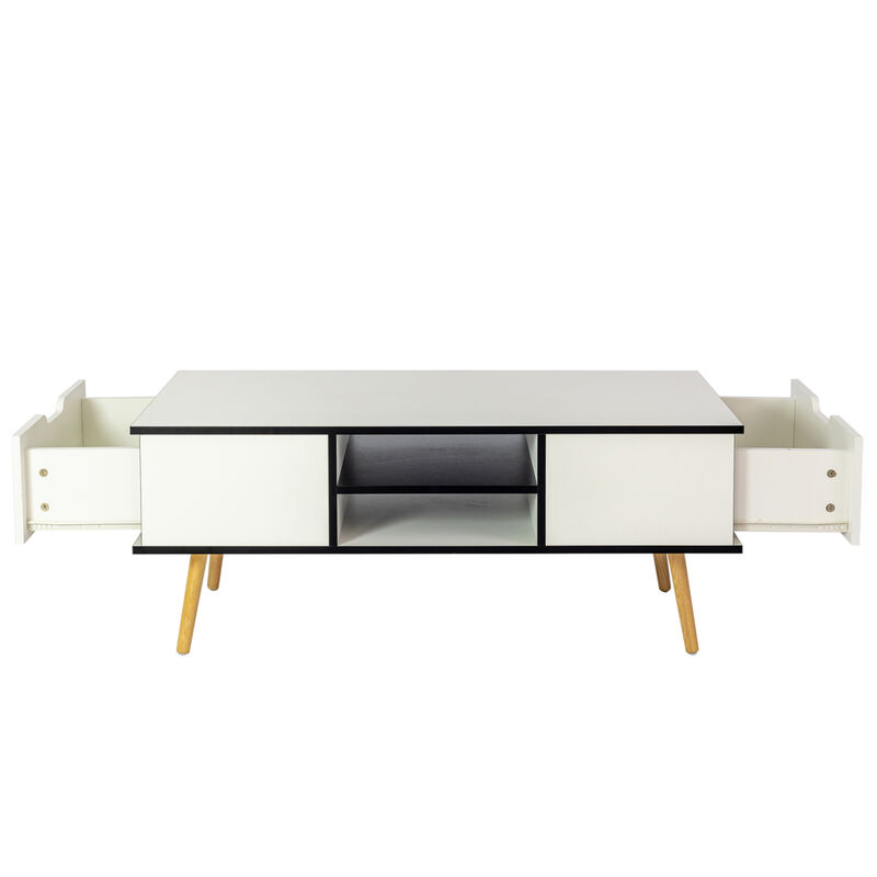 COFFEE TABLE,computer table, white color,solid wood legs support, big storage space,for Dining Room, Kitchen, Small Spaces,Wooden legs and white