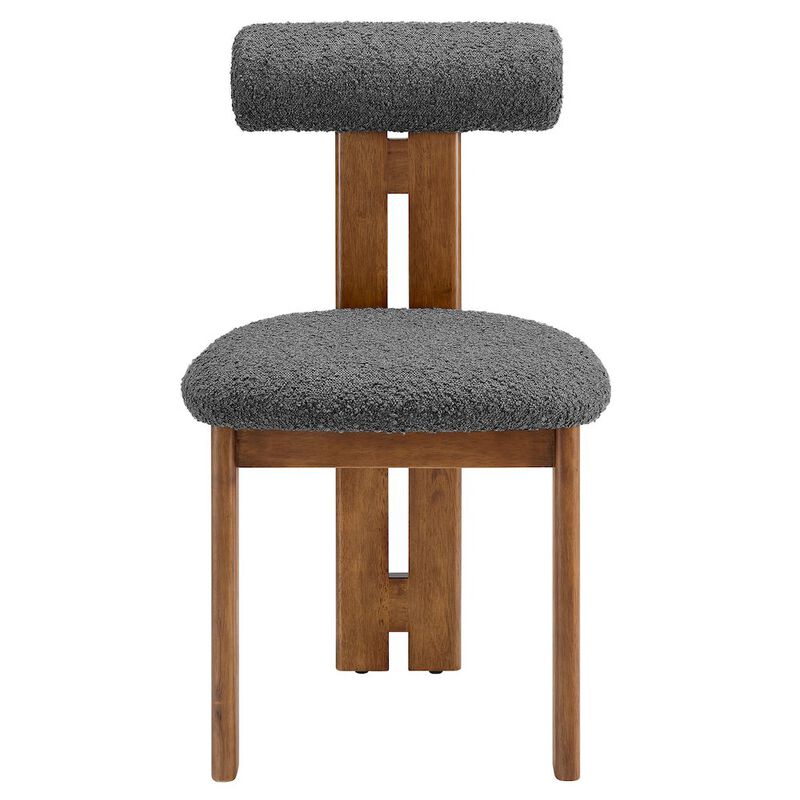 Modway Torian Upholstered Boucle Dining Chairs Set of 2 in Walnut Black - 3-Legged Farmhouse Kitchen Chairs - Mid-Century Modern Armless Accent Chairs - Comfortable Side Chairs with Wood Legs image number 6