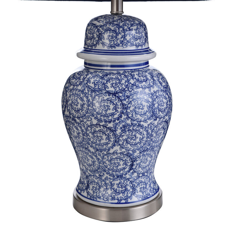 Indigo Scroll Ginger Jar Lamp