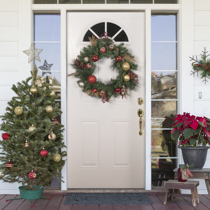 Green Mixed Foliage and Ornaments Artificial Christmas Wreath  30-Inch  Unlit