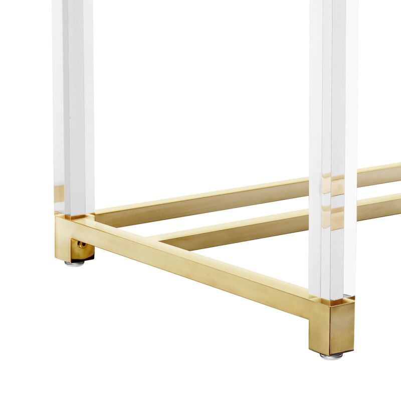 Inspired Home Kalel High Gloss 2 Drawers Writing Desk with Acrylic Legs and Stainless Steel Base