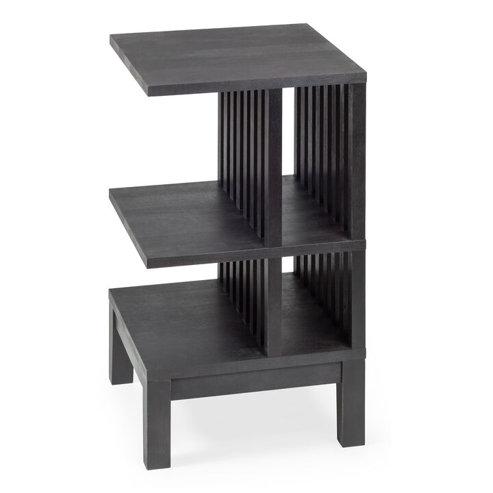 Black Hardwood Stand with Three Shelves - High-end Modern Farmhouse Side Table