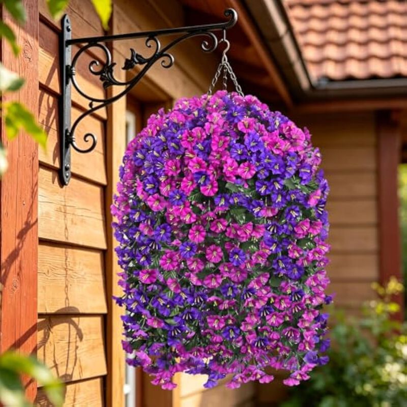 Purple Artificial Hanging Morning Glory Flowers UV Resistant Outdoor Garden image number 3