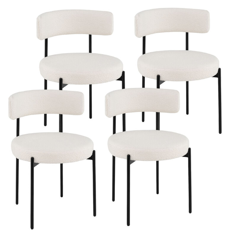 Boucle Dining Chair with Curved Backrest and Metal Legs Set of 4