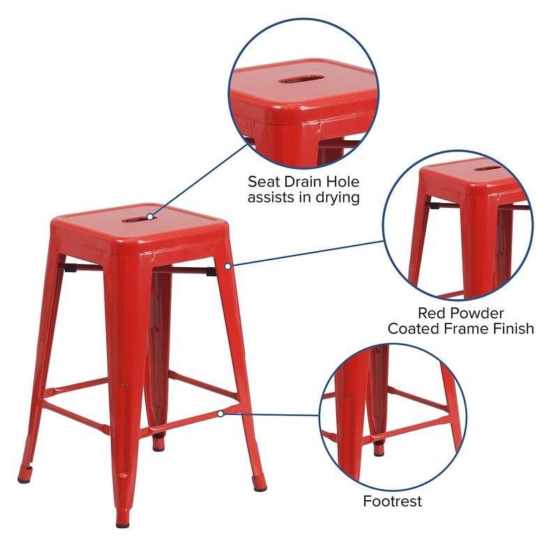 Flash Furniture Metal/Wood Colorful Restaurant Counter Stools, 1 Pack, Red