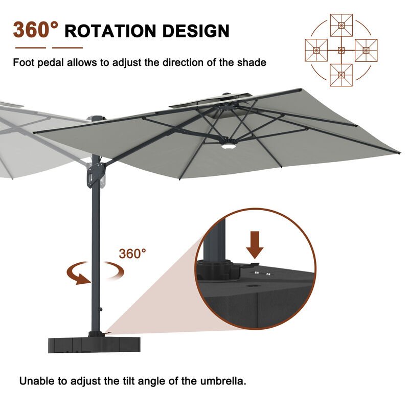 MONDAWE 10ft Square Solar LED Offset Cantilever Outdoor Patio Umbrella with Bluetooth Speaker and Included Base