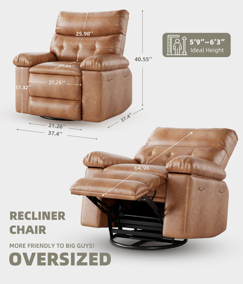 360 Degree Swivel Lazy Manual Rocking Recliner Sofa Chair for Living Rooms, Bedrooms, Outdoor Relax, Brown image number 3