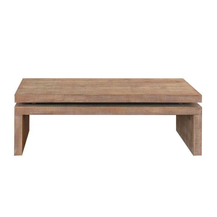 Rustic Farmhouse Rectangular Coffee Table with Floating Tabletop Design, Wooden Living Room Table