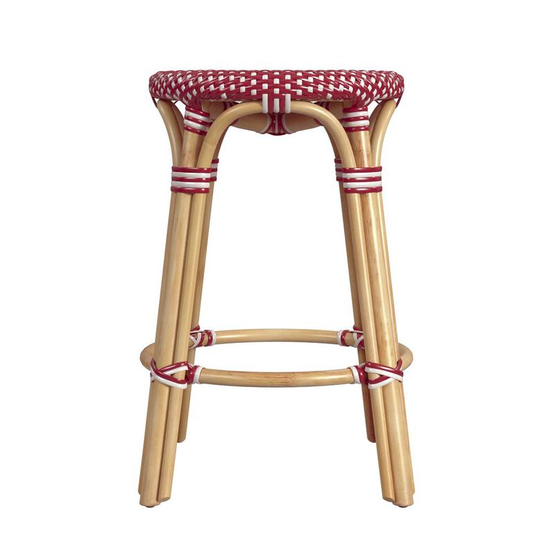 Butler Specialty Tobias Rattan Round 24 Counter Stool, Red and White Dot