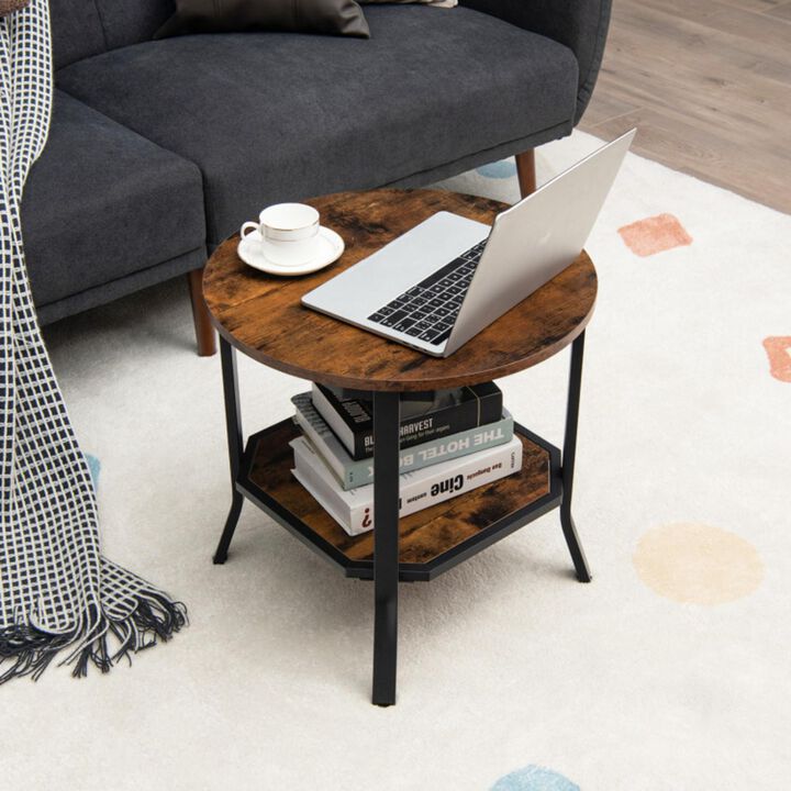 Hivvago 2-Tier Round End Table with Storage Shelf for Living Room
