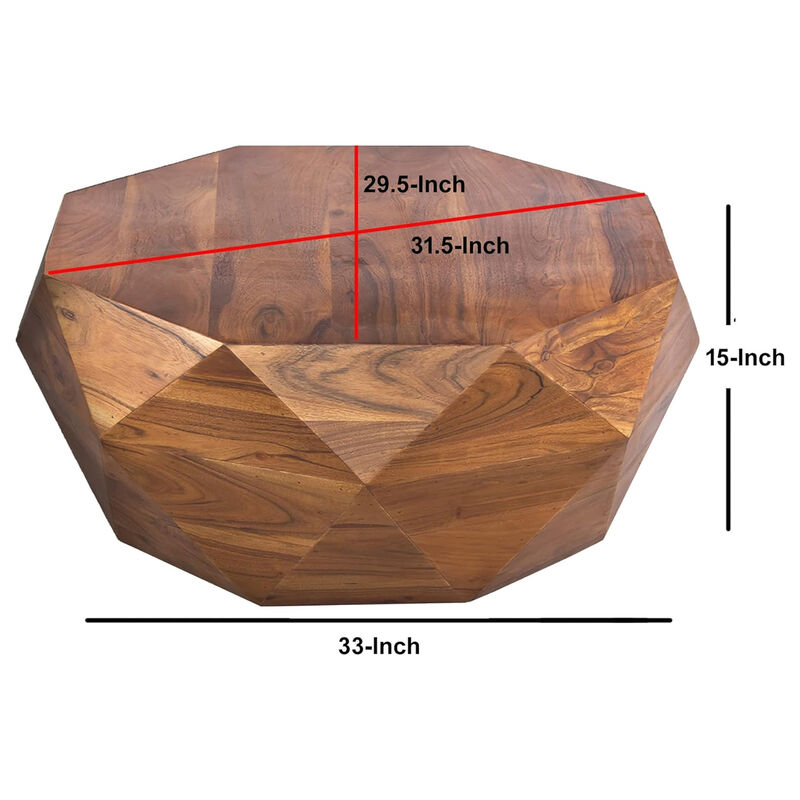 Bon 33 Inch Diamond Shape Acacia Wood Coffee Table With Smooth Top, Dark Brown