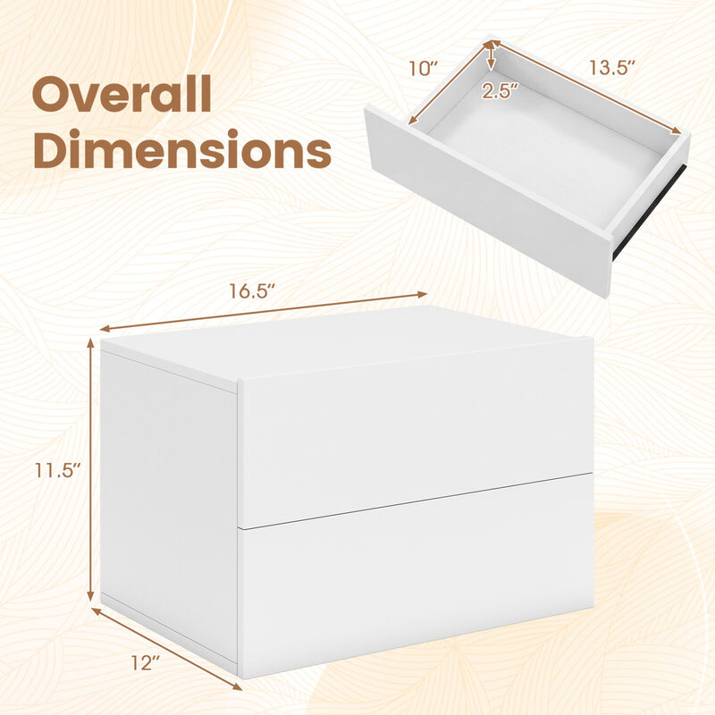 Wall-Mounted Floating Nightstand with 2 Storage Drawers for Bedroom image number 2