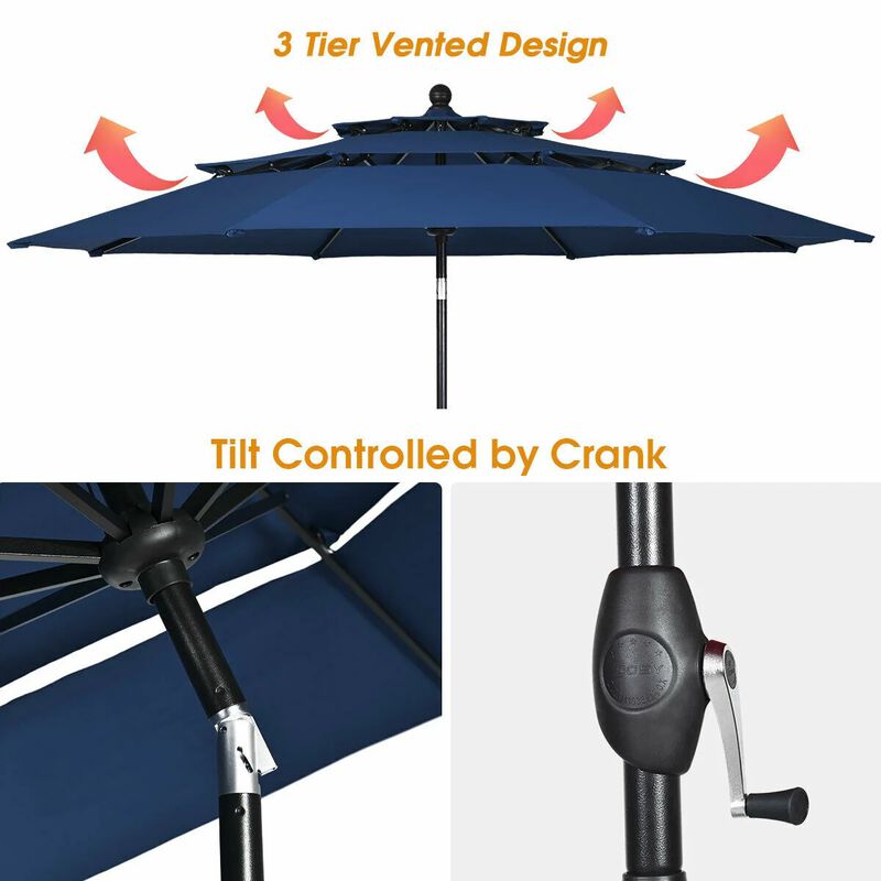 Mondawe 10 Feet 3 Tier Outdoor Patio Umbrella with Double Vented