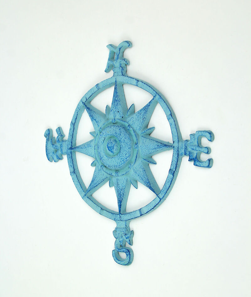 Weathered Blue Cast Iron Compass Rose Wall Hanging image number 1