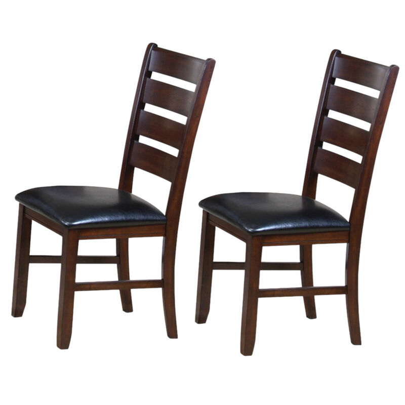 Set of Two Faux Leather Upholstered Slat Back Dining Side Chairs for Stylish Spaces