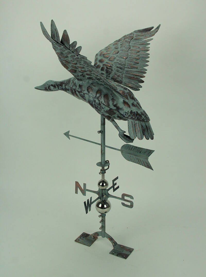 Verdigris Patina Metal Flying Duck Weathervane with Roof Mount image number 1