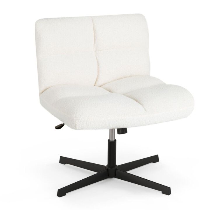 Hivvago Office Armless Chair Cross Legged with Imitation Lamb Fleece and Adjustable Height-Beige